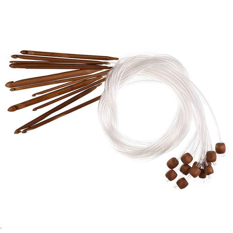 Crochet Needle Knitting Tool With Plastic Cable Carbonized Bamboo Knitting Needles Weaving Carpet Blanket 12Pcs/Set