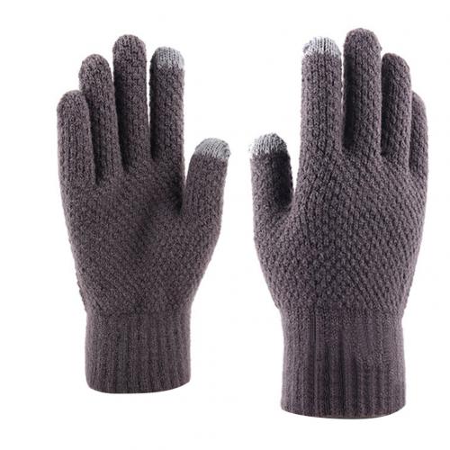 Menn vinterfarge full finger berøringsskjerm fleece foret varm strikketømmer kjøkkenhage kutt resistente hansker: Grå