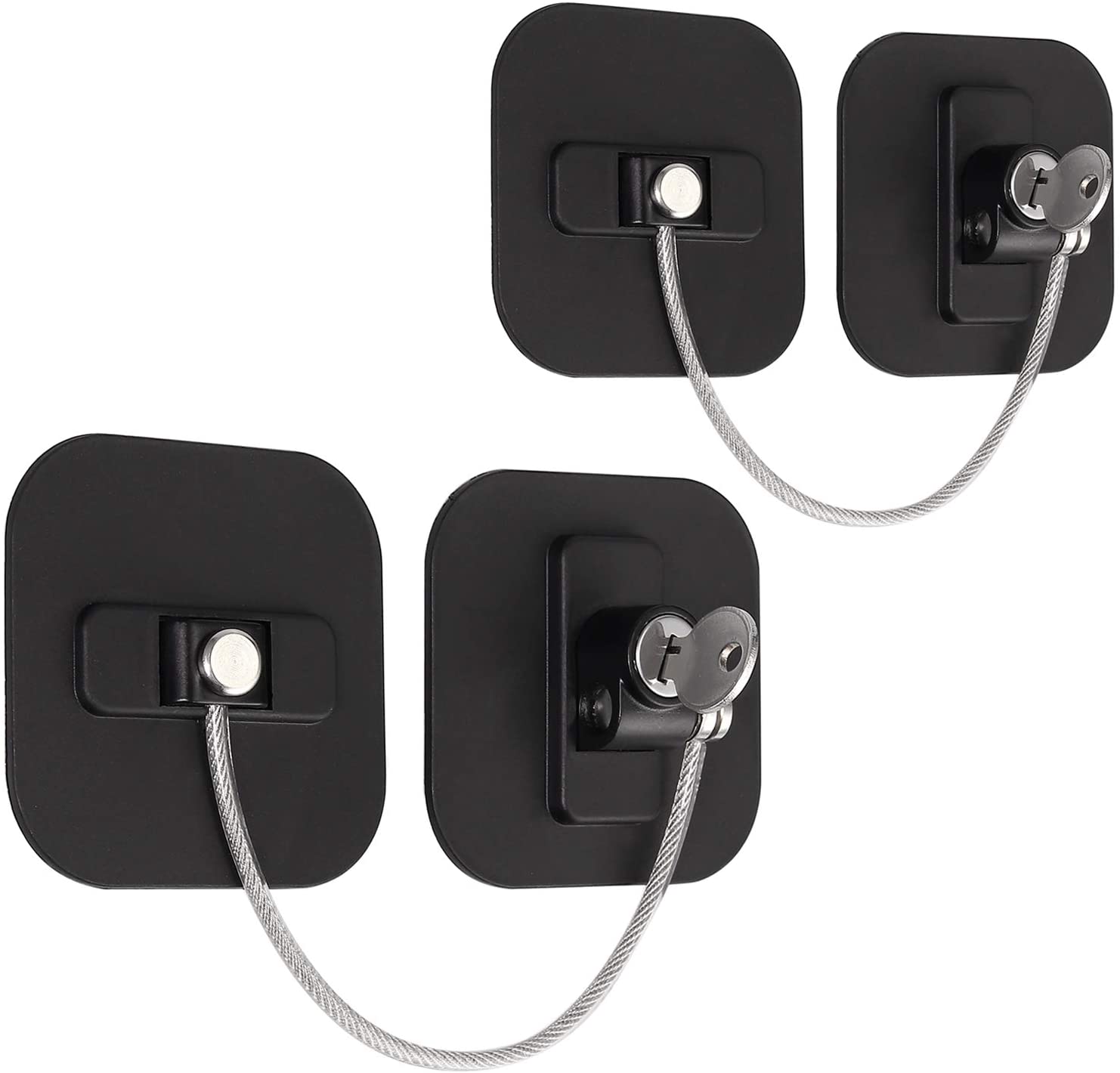 Refrigerator Door Lock with Key Adhesive Freezer Door Latch Cable Restrictor for Child Safety Used on Refrigerators Freezer 1pcs