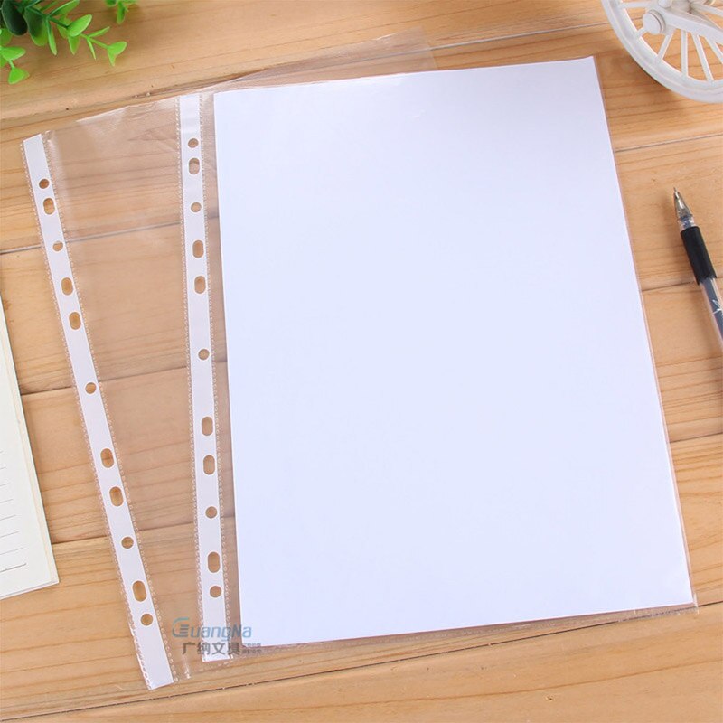 100Pcs/Lot A4 Clear Plastic Punched Pockets Folders Filing Thin 11Holes Loose Leaf Documents Sheet Protectors