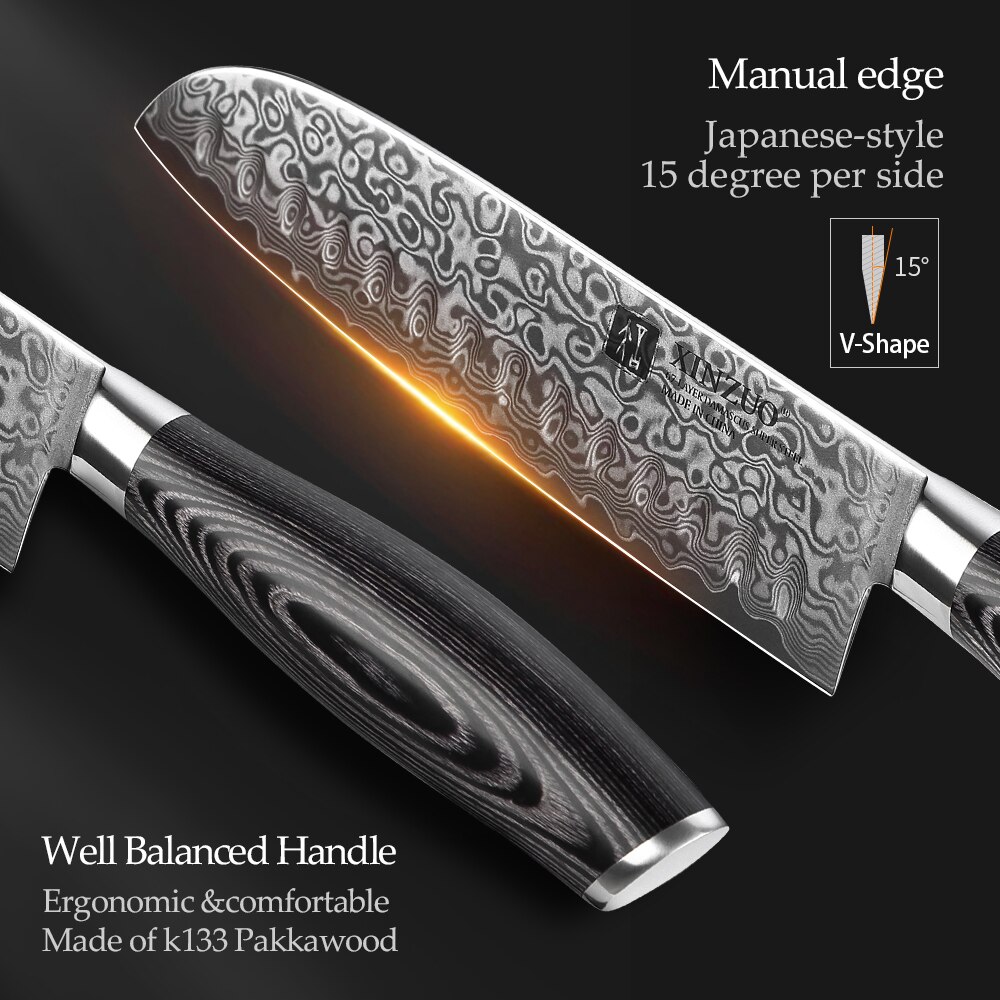 XINZUO couteau de Chef japonais de 7 pouces 67 couches, couteaux de cuisine en acier damas à haute teneur en carbone, couteau Santoku à viande, couteau à bœuf