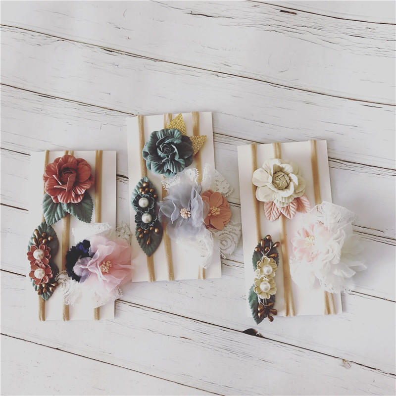 Balleenshiy-Diadema de hecha a mano con flor para niña, banda elástica cabello de nailon, tocado para bebé, accesorios para el cabello para niña pequeña