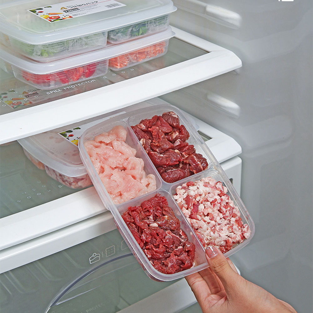 4-Gitter-Aufbewahrungsbehälter für Lebensmittel und Obst, tragbare Fleisch- und Gemüsebehälter, rechteckig, Frischhaltung für Home-Office-Küchenprodukte