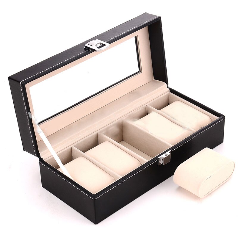 Urkasse pu læder vitrineskab holder organisator ur ure smykker opbevaringskasser kasse display bedste #: 5 gitter