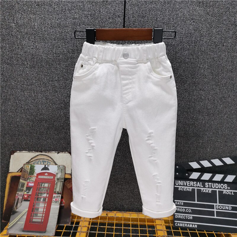 Vaqueros blancos rotos para niños, ropa de calle para bebés,