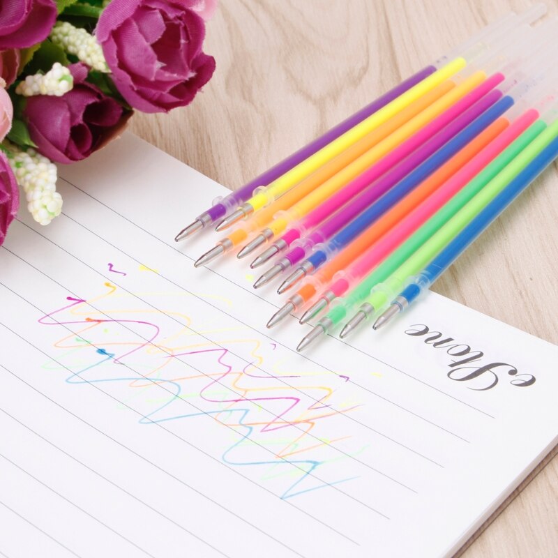 Metal 1 Set / 12 Pcs Gel Ink Pen Refills 12 Colors 0.38mm Marker Stationery School Supplies