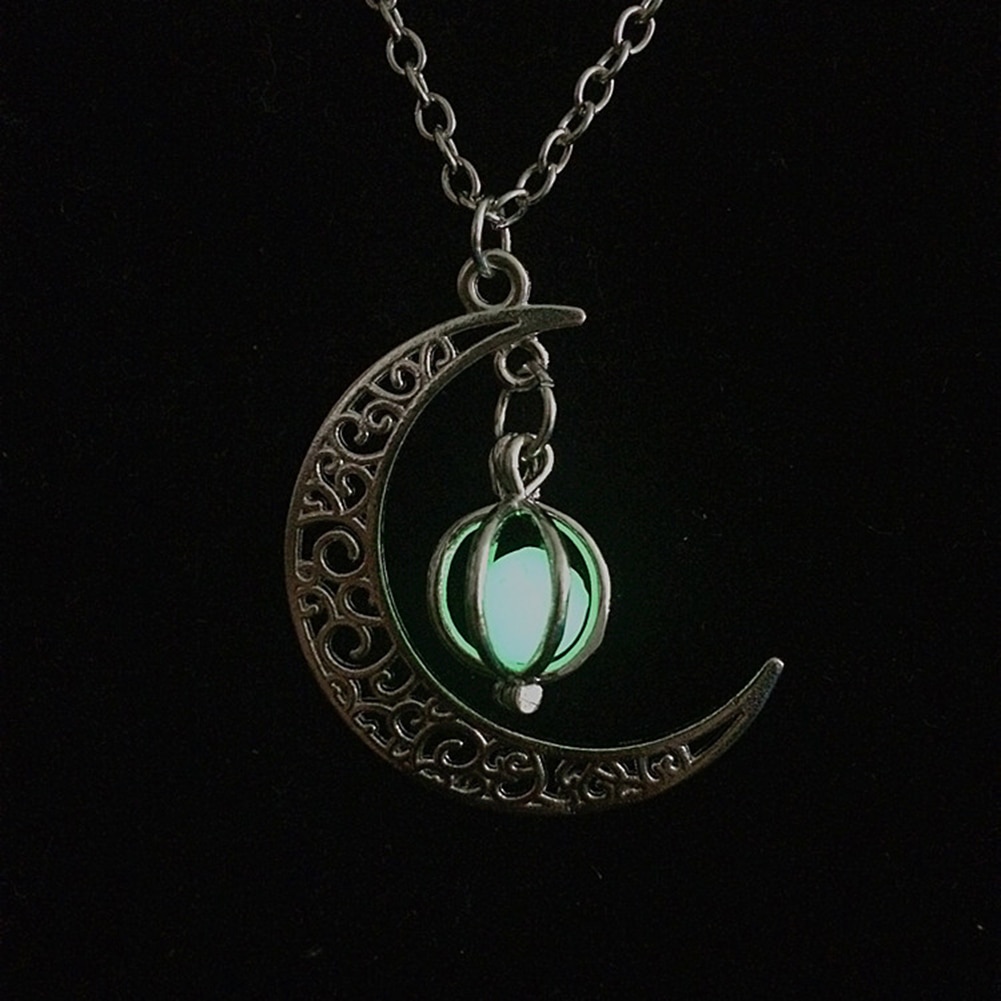 Neue Frau Hohl Mond Vogelkäfig Anhänger leuchtend glühen Kette Halskette Schmuck