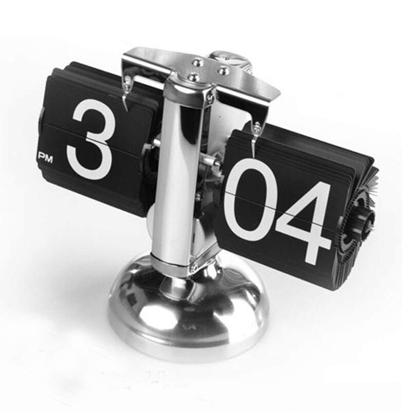 Table Clock Small Scale Retro Flip Over Desk Clocks Stainless Steel Flip Internal Gear Operated Quartz Clock