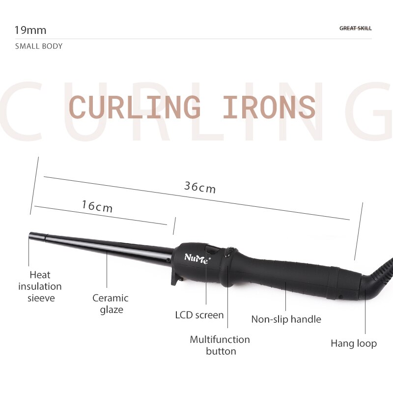 19mm Cone Conical Hair Curler LCD Display Ceramic Hair pear flower Waver curling iron rizador de cabello hair tools
