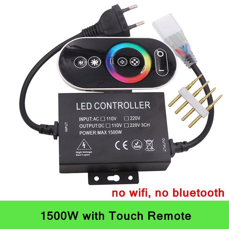 Regulador de intensidad con Bluetooth para música, controlador WIFI de 110V, 220V, 750 V, 1500W, para luz de 5050 Tira de LED RGB de neón, aplicación para IOS/Android: Touch 1500W / 220V EU plug
