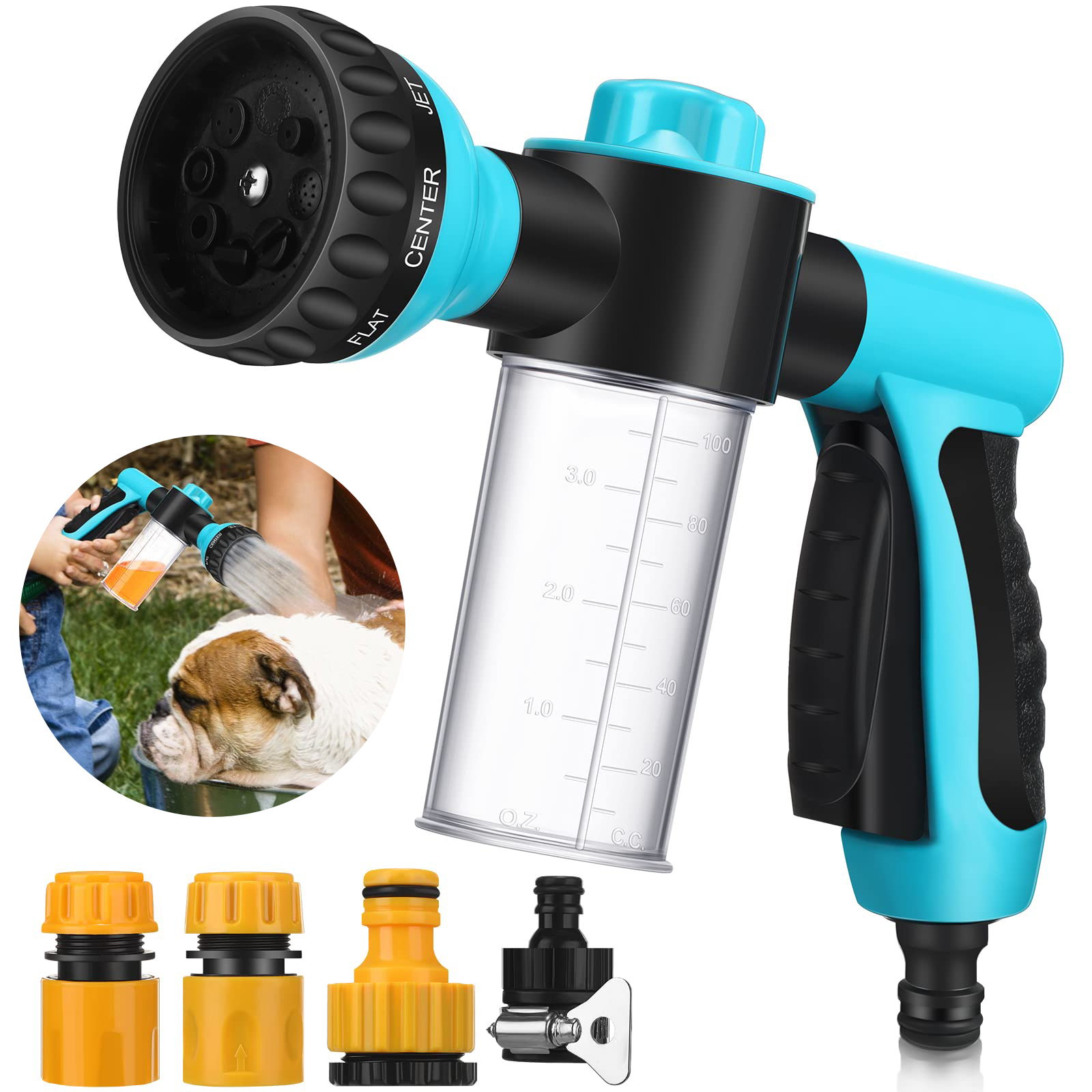 Pulvérisateur de douche pour chien 8 en 1, pistolet de pulvérisation de voiture de jardin, fixation de tuyau haute pression, distributeur de savon, buse de bouteille, outil de douche
