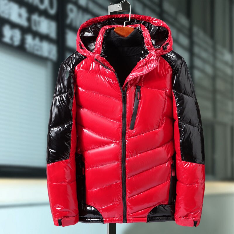 Lyst skinn vinterjakke for menn tilfeldig parkas yttertøy vanntett tykkere varm stativ krage yttertøy frakk 5xl 7xl 9xl: Rød svart / 6xl