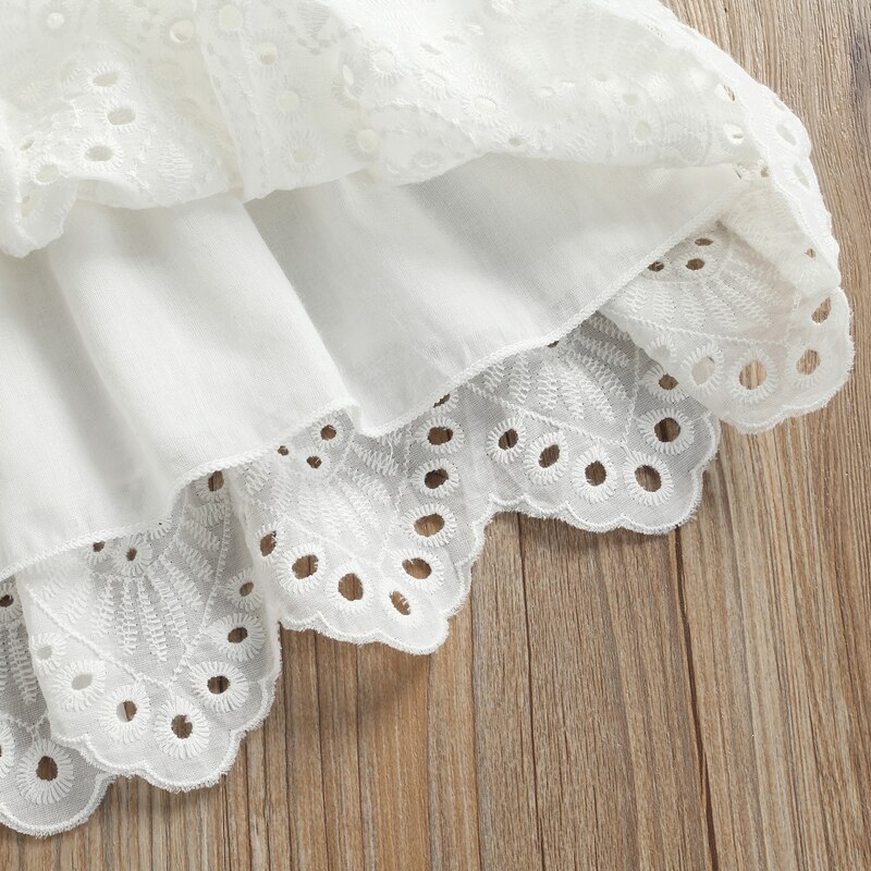 Abito estivo da principessa per bambini abito a maniche lunghe floreale in pizzo solido adorabile abbigliamento Casual abito bianco per abiti quotidiani da festa