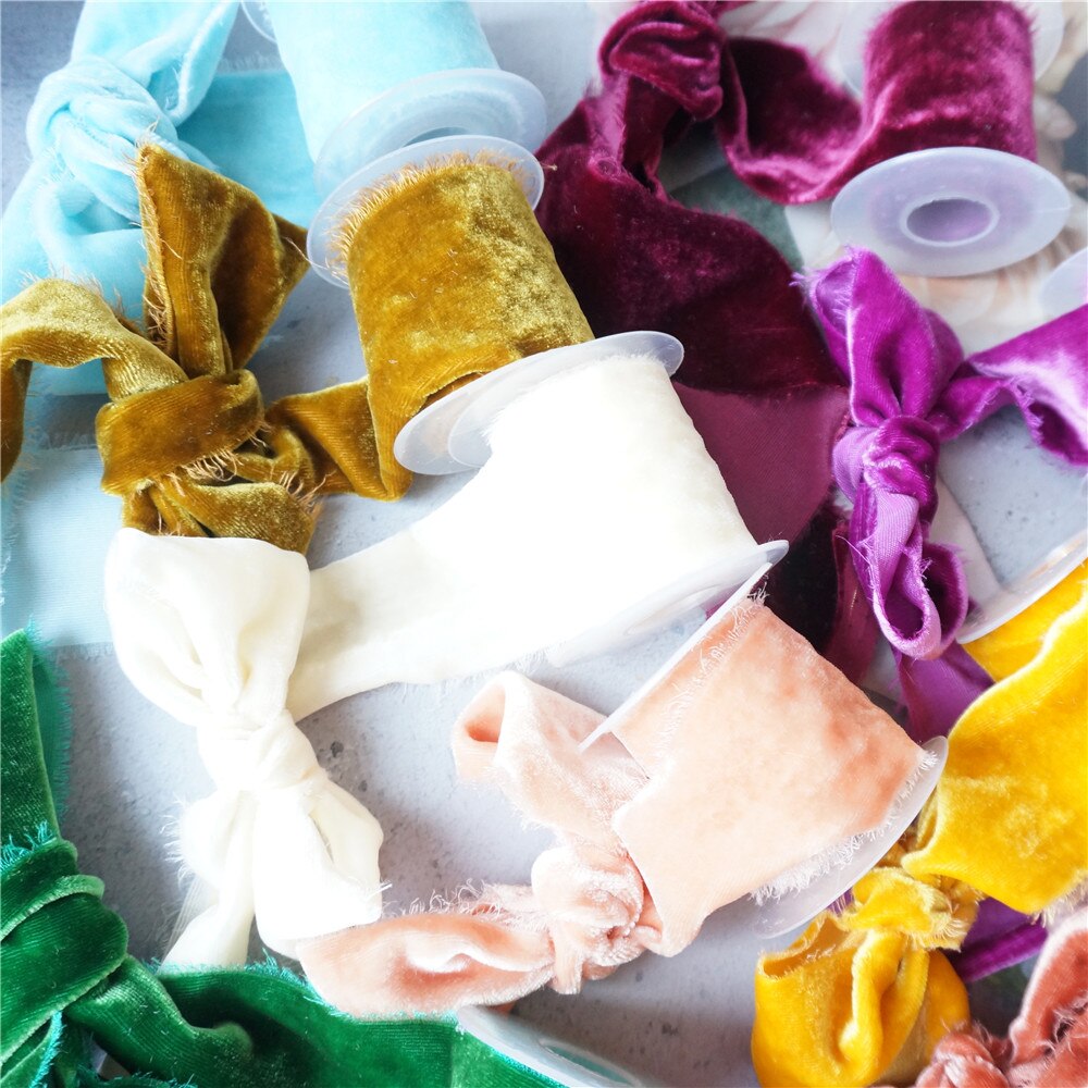 50mm Silk Velvet Ribbon With Frayed Edged Ribbon For Wedding Ribbon packaging ribbon 100% silk ribbon soft ribbon