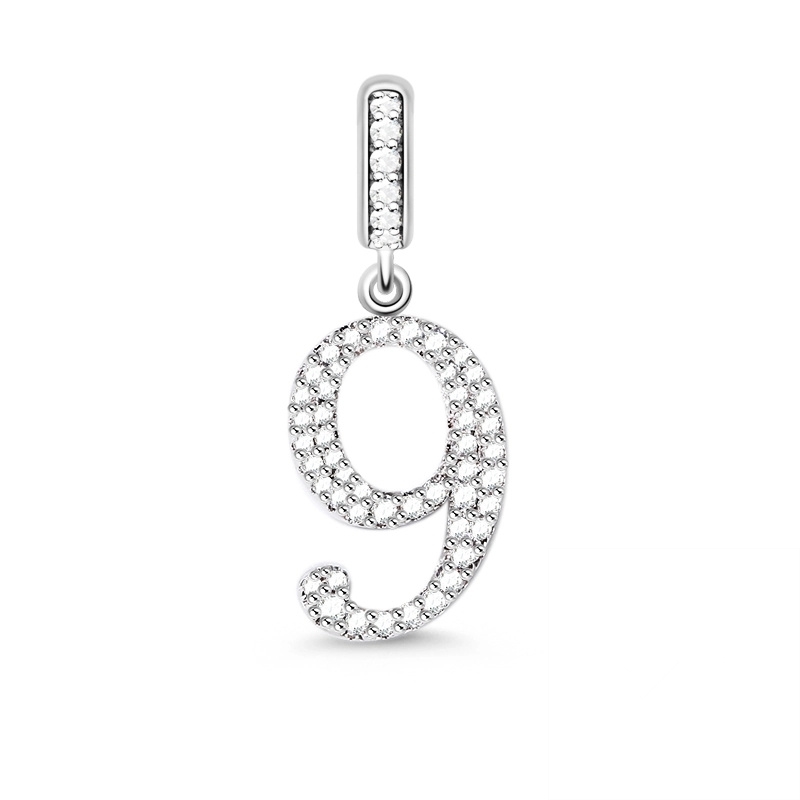 Authentic Sparkling 0—9 Arabic Numerals Dangle Charm Bead Fit Original 925 Sterling Silver Women Bracelet Necklace DIY Jewelry: Beige
