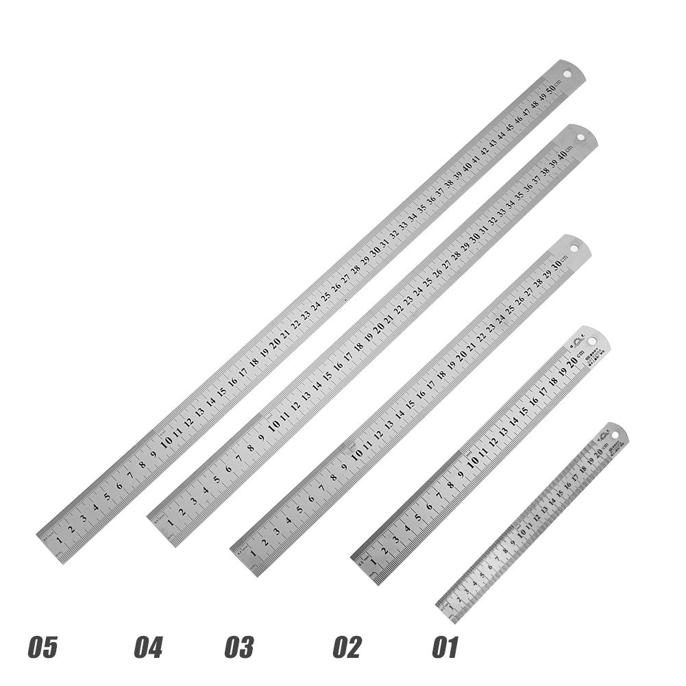 Metal Stainless Steel Ruler Double Side Centimeter Inches Scale Metric Ruler Drawing Architecture School Office Supplies 15-50cm