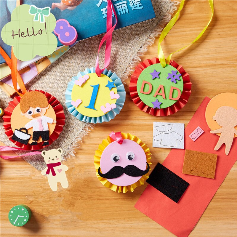 Kinderen Diy Dad &#39;S Medaille Handgemaakte Speelgoed Kleuterschool Art Speelgoed Materialen Pakket Kids Zelfgemaakte Vaderdag Voor Papa