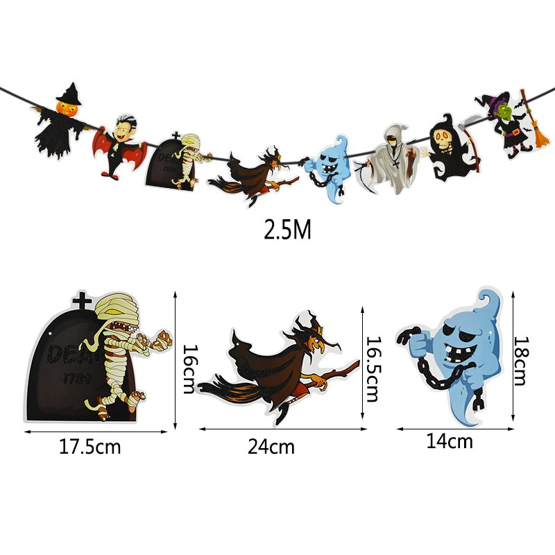 Halloween dekoration tegneserie kat stjerne flagermus heks græskar brev glad halloween banner bunting flag halloween fest hængende indretning: W03- vampyr banner