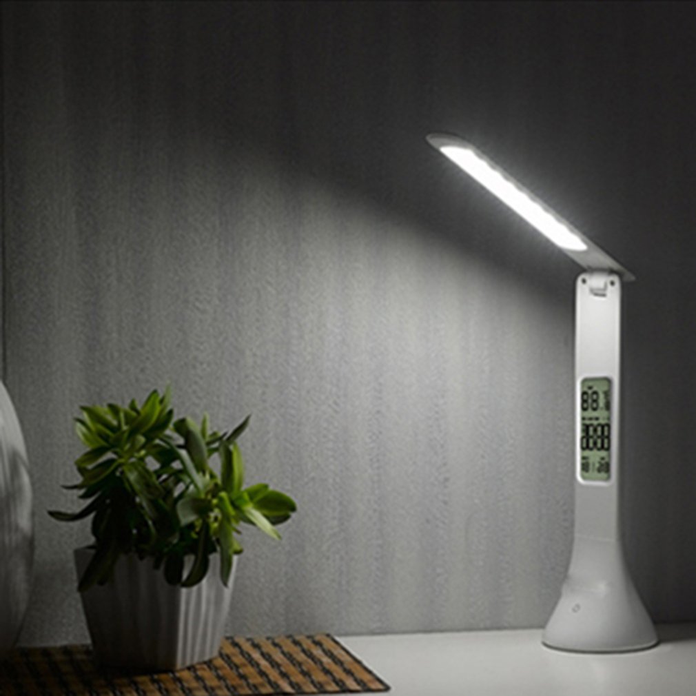 Opvouwbare Touch Bureaulamp 3-niveau Dimbare Eye-Care LED Leeslamp Tafellamp met Digitale Kalender