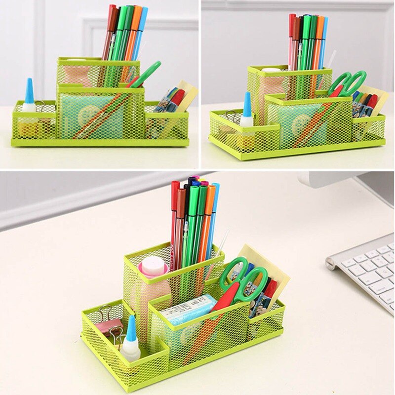 1PC Multifunctional Office Stationery Desk Organizer Mesh Collection Pen Holder Organizer Box For Birthday