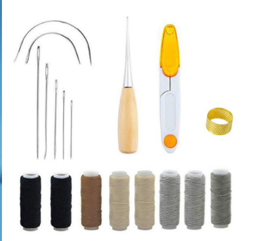 Kit de costura a mano para artesanía de cuero, juego de herramientas, aguja de coser artesanal, hilo de lona, juego de de dedal de agujas de punto de pinta roma: Azul oscuro