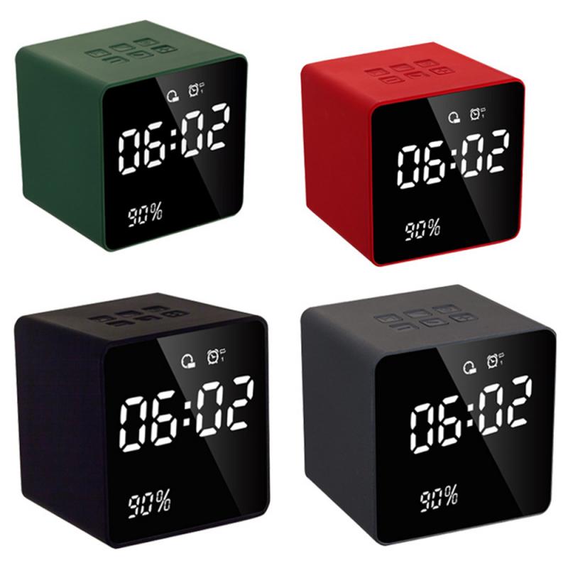 Bluetooth Speaker With FM Radio LED Mirror Alarm Clock Subwoofer Music Player Snooze Desktop Clock Wireless