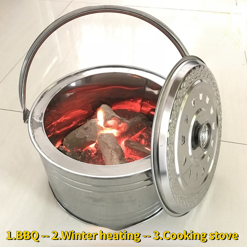 Portable Barbecue Heated Fireplace Stainless Steel BBQ Grill Moving Heating Stove Charcoal Warm Pot Household Stove Fire Bucket