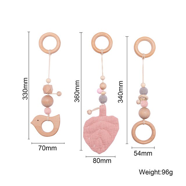 Baby trä bitring gym leksaker bomull blad matta naturligt trä gnagare barnvagn kedja hängande baby leksak mobil sänghållare: Rosa kedja