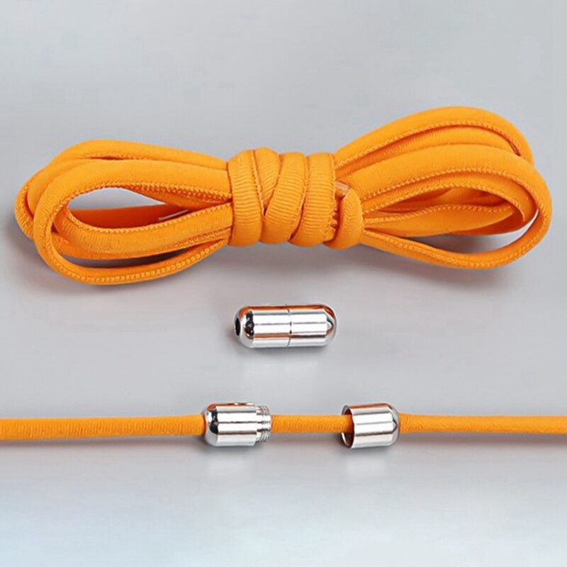 Elastiske hurtige dovne snørebånd med metallås uden slips halvcirkel sko snørebånd til børn og voksne sneakers snørebånd: Orange