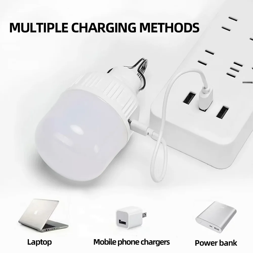 Bærbar usb genopladelig led-pære med krog, høj lysstyrke, vandtæt udendørs lampe til camping, fiskeri, nødbelysning