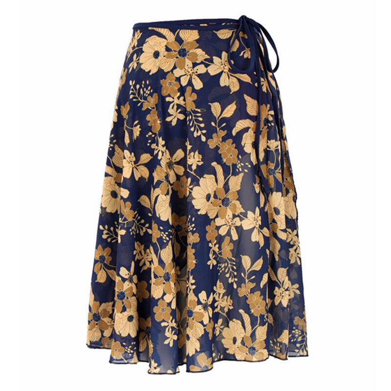 Middle Long Chiffon Watercolor Printed Ballet Skirt Dress Adult Women Lyrical Soft Lace Up Dance Practice Skirts: blue