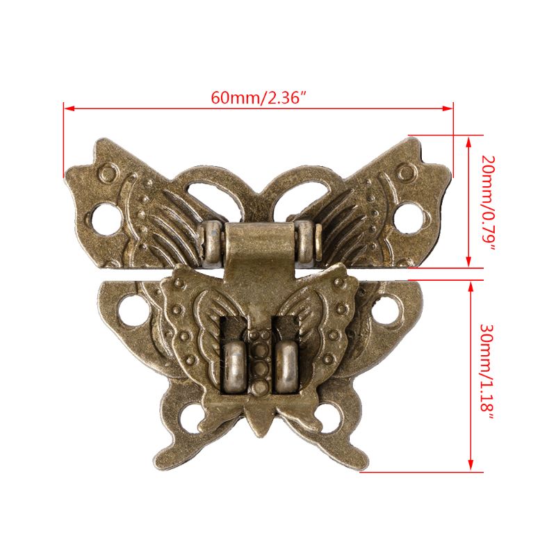 Cerradura antigua aldaba de bronce mariposa caja de madera Mini gabinete hebilla cerraduras 45x37mm