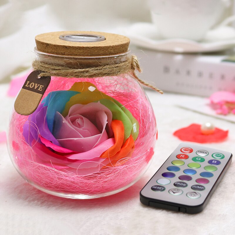 LED RGB Rose Lamp Bloem Fles Nachtlampje Afstandsbediening Rose Lamp Verlichting QJS Winkel