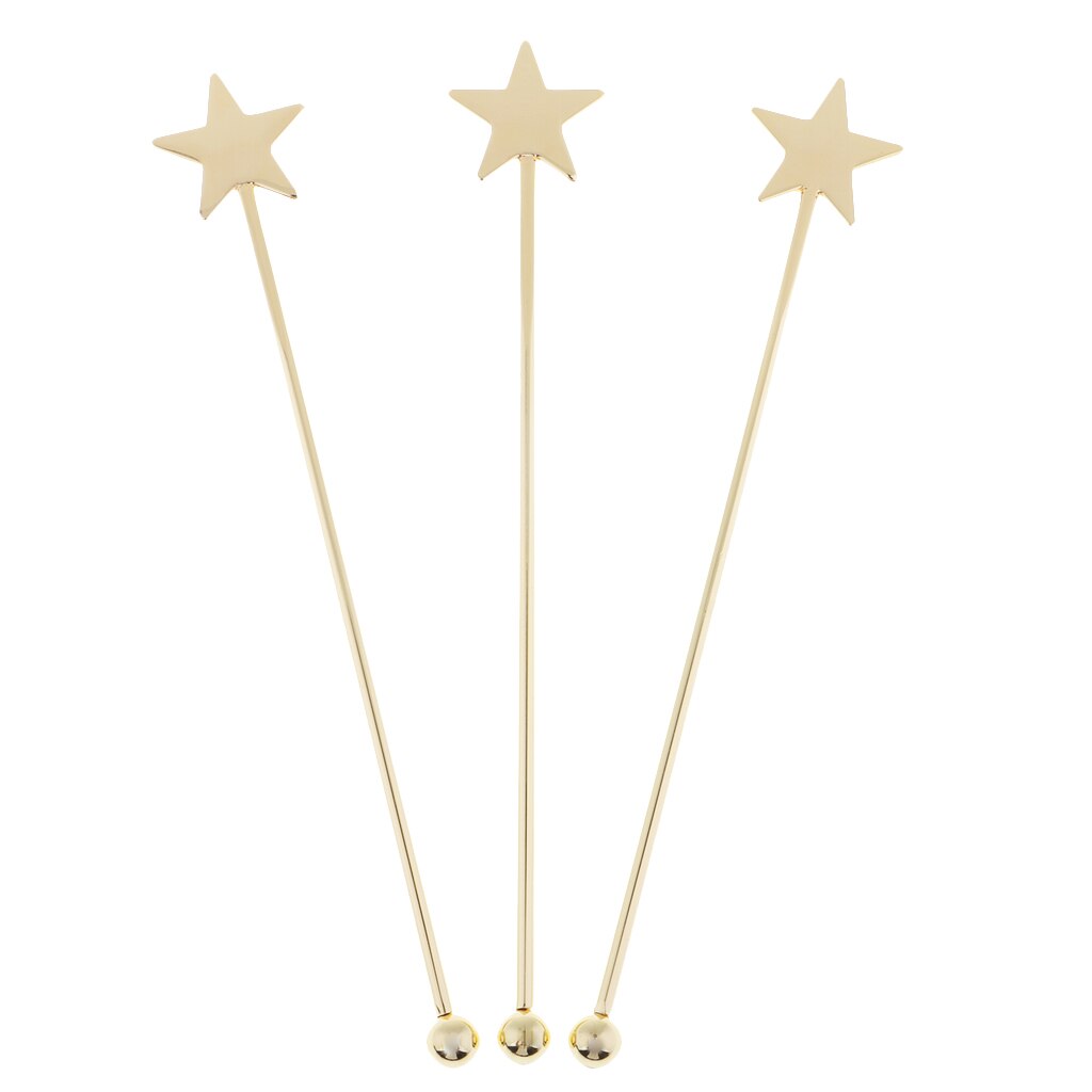 3pcs Star Stainless Steel Stir Sticks 15.5cm/6.1'' Length Bar Beverage Tool