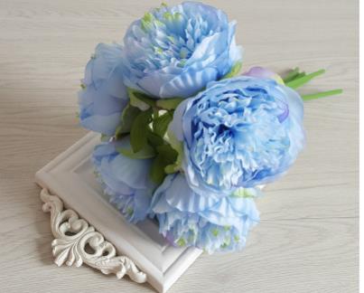 Five-headed royal peony hand tied peony flower European wedding hand tied flower home: Blue