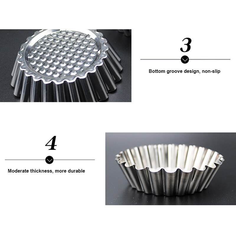 Stainless Steel Egg Tart Mold Round Shape Fluted Cupcake Baking Molds Reusable BV789