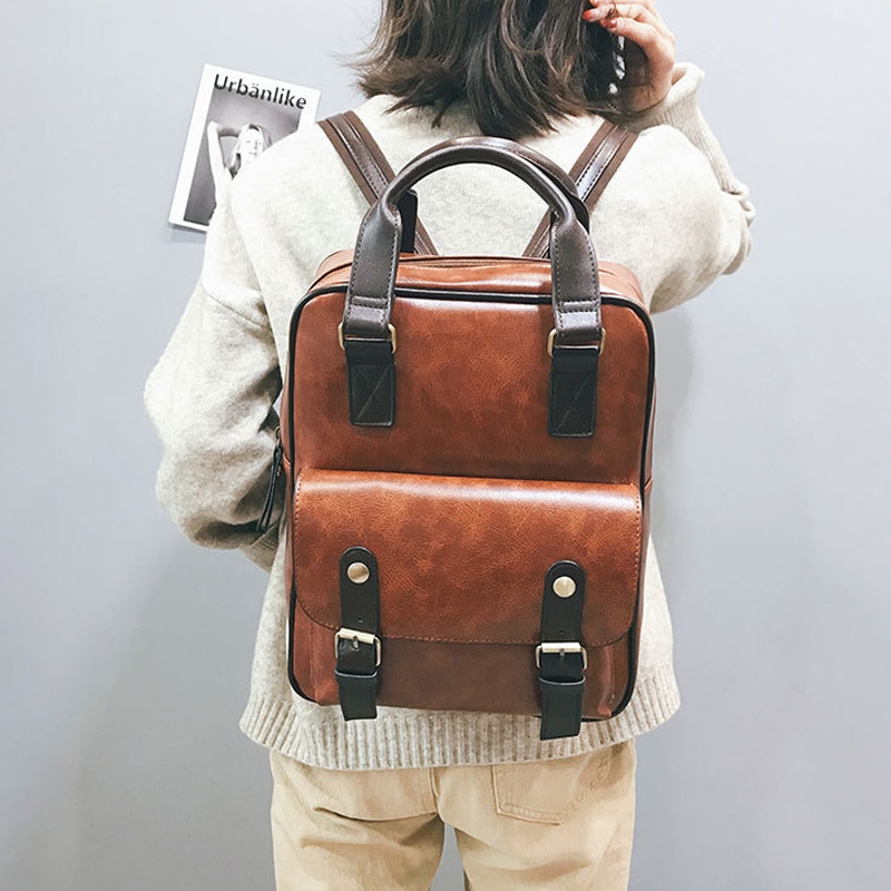 mochila feminina anti theft school bags waterproof travel vintage laptop brown leather big backpack women korean