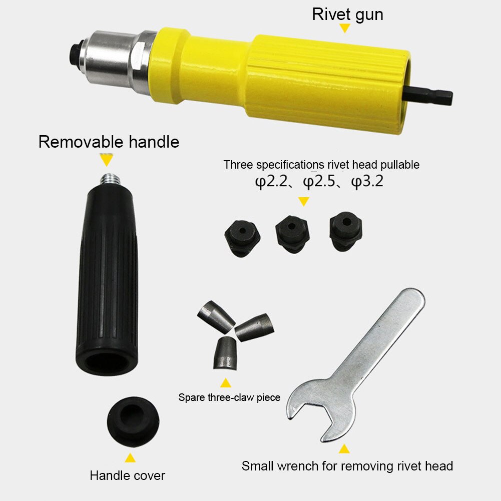 Home Insert Nut Clip Power Drill Wrench Cordless Riveting Portable Anti Slip Rivet Adapter Set Metal Nozzle