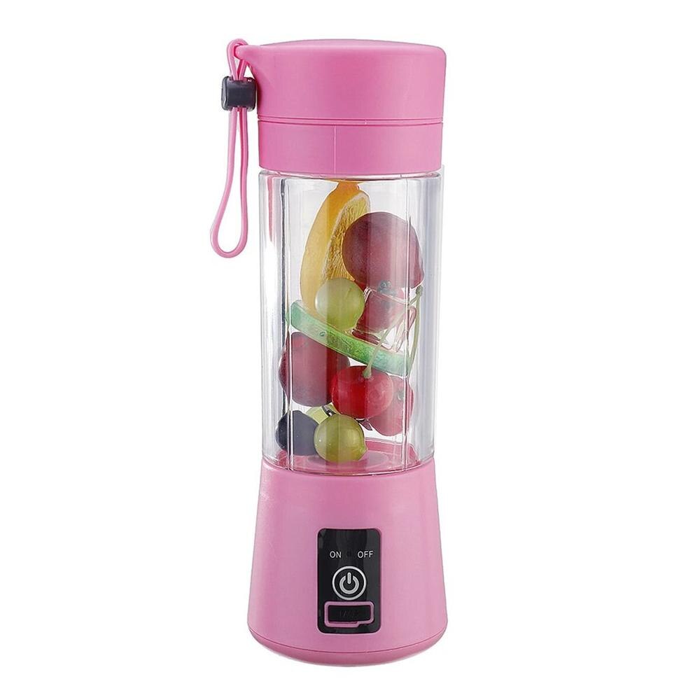 Portable Electric Juice Cup USB Electric Fruit Juicer Handheld Smoothie Maker Juice Cup USB Blender Charging Cable: pink