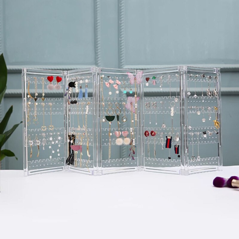 Acrylic Jewelry Organizer - 28cm Height - 13.8cm Width - Necklaces Earrings Display Rack: Clear 5 doors
