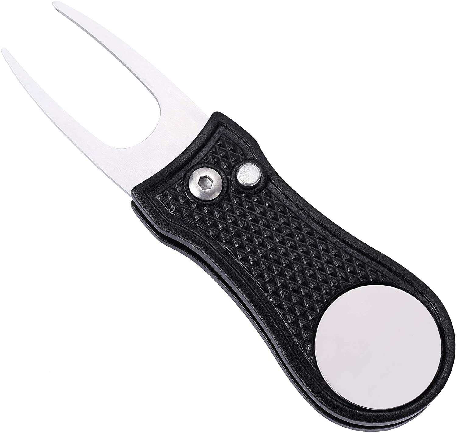 Mile High Life All Metal Foldable Golf Divot Tool with Pop-up Button & Magnetic Ball Marker (Multi-Colors/Shape): Black Bone