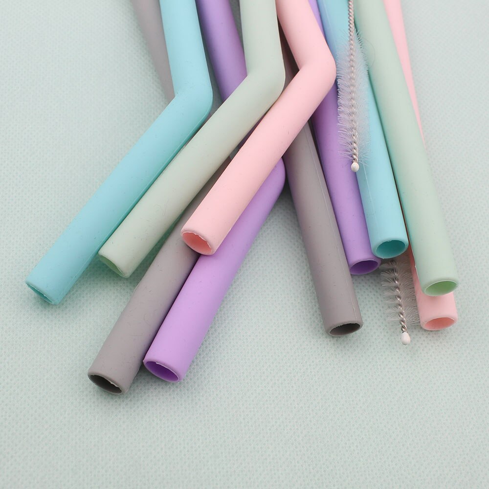Reusable Silicone Drinking Straws Set, Extra Long Flexible Straws with Cleaning Brushes for 20 oz Tumbler Bar Party Straws