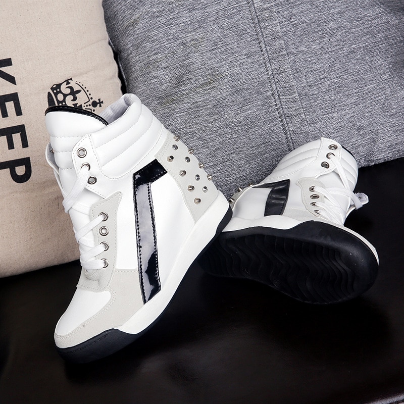 Asileto dam högklackat skor dam sneakers komfortnit dold kilklack hög topp  t349