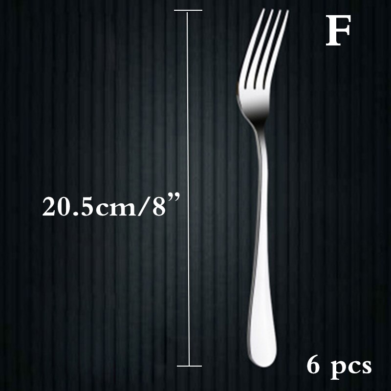 6pcs Dinner Fork Stainless Steel Dessert Fruit Forks Cake Salad Fork set Silver Dinnerware Kitchen Cutlery Silverware 5 size: F 20.5CM  8IN