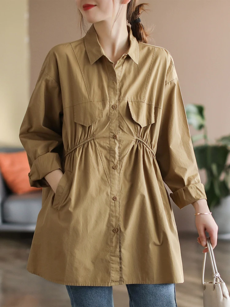 Max LuLu Spring Solid Street Loose Shirts British Style Womens Casual Vintage Tops Buttons Clothes: Khaki