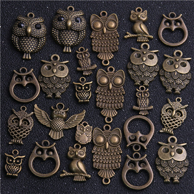 20pcs Vintage Metal Mixed Two color Random Owl Charms Animal Pendants For Jewelry Making Diy Handmade Jewelry: Antique Bronze