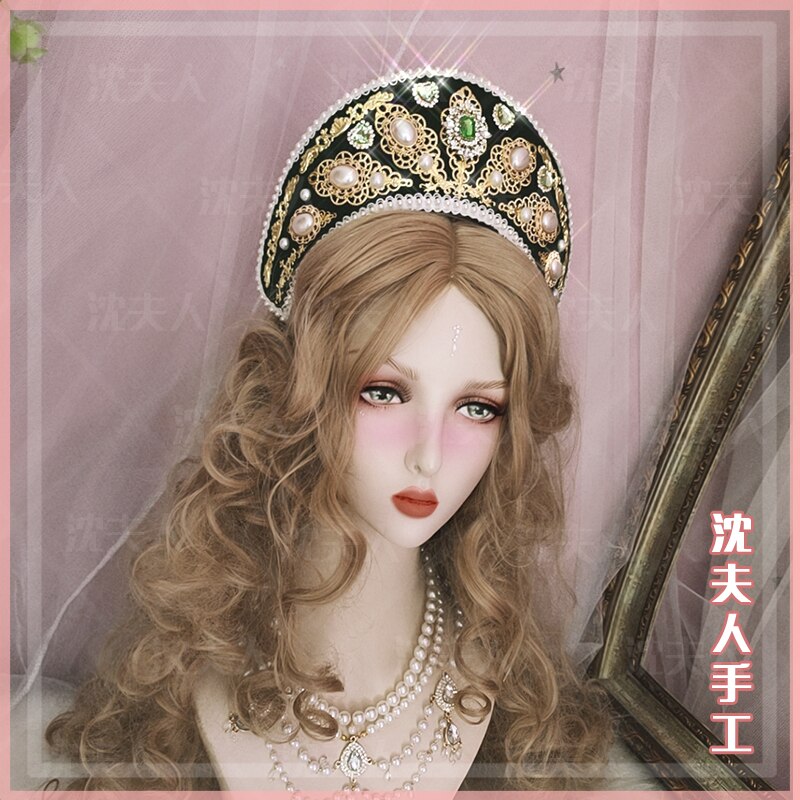 Chaîne de perles Lolita, chapeau en perles, fait à la main de Style palais, rétro, ornement de cheveux/Goth Cosplay, couronne de bijou multicolore: A  04