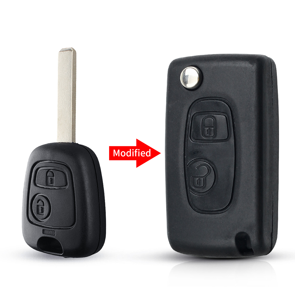 KEYYOU 1 Uds versión modificada llave de coche plegable para Toyota AYGO para Citroen C1 C3 para Peugeot 307 VA2 hoja de entrada Fob funda 2 botones: Verde