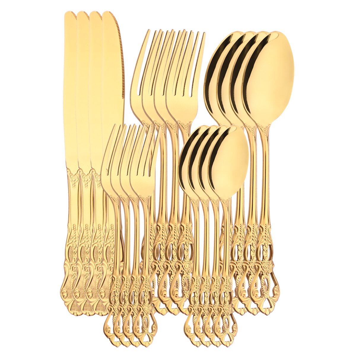 Bestek Set Mes Vork Dessert Lepel Servies Kleurrijke Bestek Set Rvs Zilverwerk Keuken Servies: 20Pcs Gold
