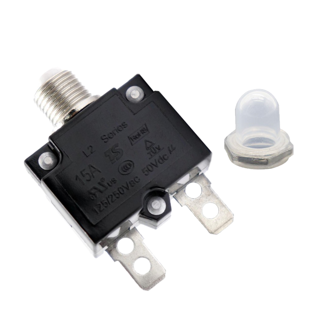 15 Amp Push Button Circuit Breakers Switch Overload Protector with Waterproof Button Transparent Cover DC 50V AC 125-250V